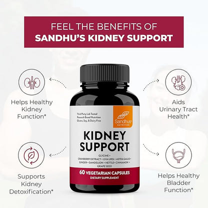 Sandhu's Kidney Cleanse Detox & Support Supplement for Men and Women | with Cranberry Extract | Helps Support Kidney & Urinary Tract Health | 60 Vegetarian Capsules (Pack of 3)
