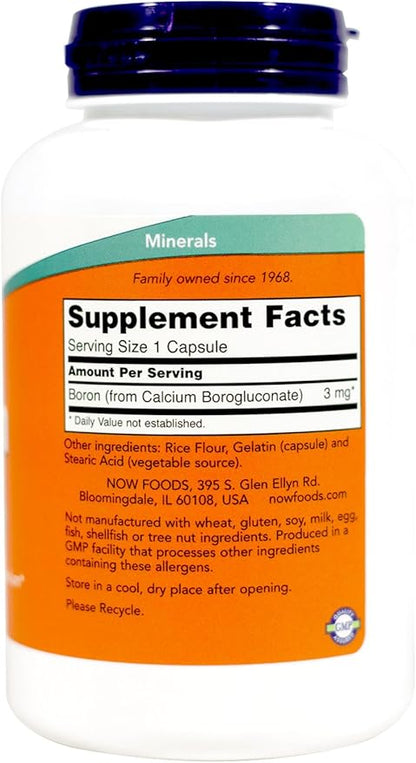 NOW Boron, 3 mg, 250 Capsules (Pack of 2)
