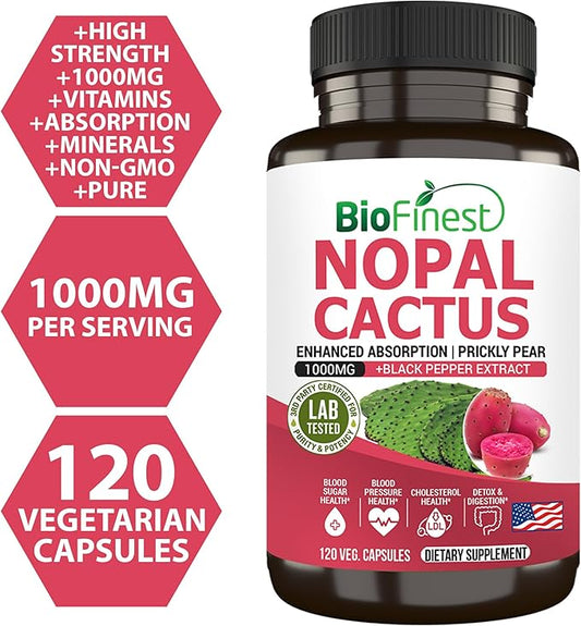 Nopal Cactus 1000mg Supplement, Prickly Pear (120 Veg.