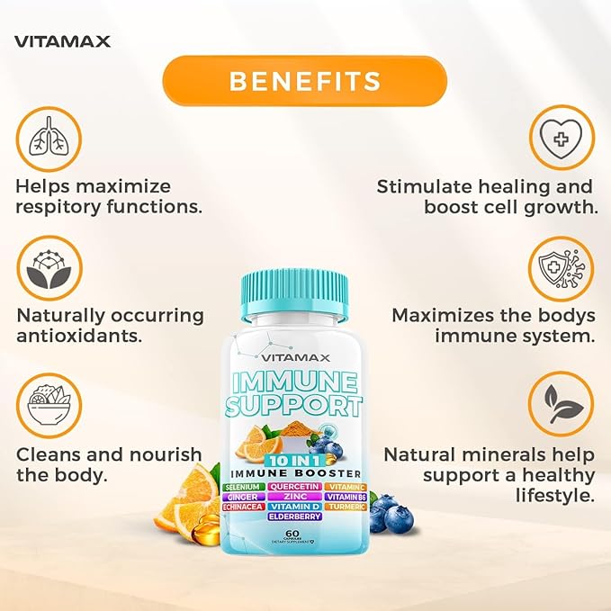 10-in-1 Immune System Support Booster D3, Selenium, B6, Echinacea (60 Count 1))