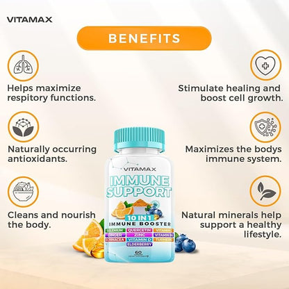 10-in-1 Immune System Support Booster D3, Selenium, B6, Echinacea (60 Count 1))