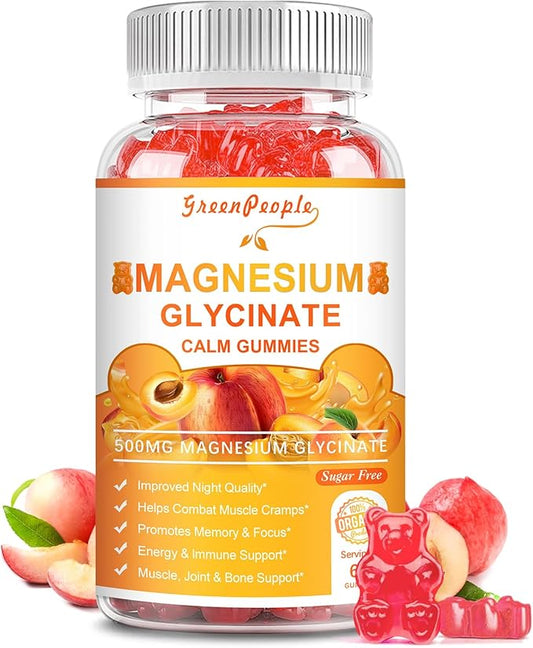Magnesium Glycinate Gummies with Citrate 1000mg, B6, K2, K2, and 60 Peach