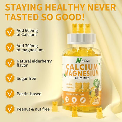 Calcium Magnesium Zinc Gummies with Vitamin D3, ashwagandha Flavor-90 Count