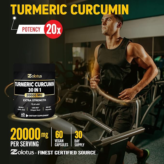 30 in 1 Turmeric Curcumin + 95% Curcuminoids, 20000mg, with 60 Capsules