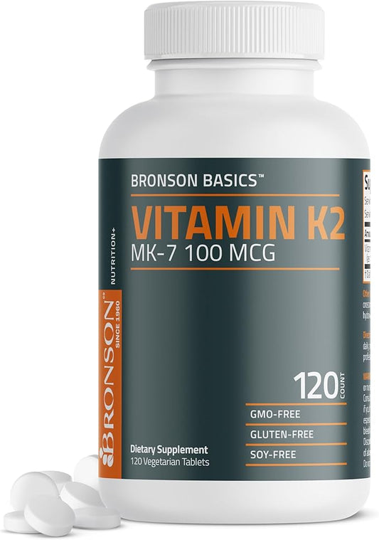 Bronson Vitamin K2 MK-7 100 MCG, K2 as MK7 Menaquinone, 120 Tablets