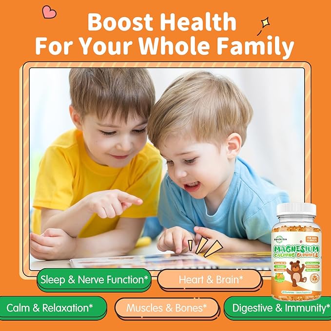 Magnesium Gummies for Kids - Magnesium Glycinate, L-Threonate Supplement with L-Theanine, Vitamin B6, D3 for Adults & Kids, Calm Magnesium for Sleep, Relaxation, Brain, Bones,Sugar Free Orange 120ct