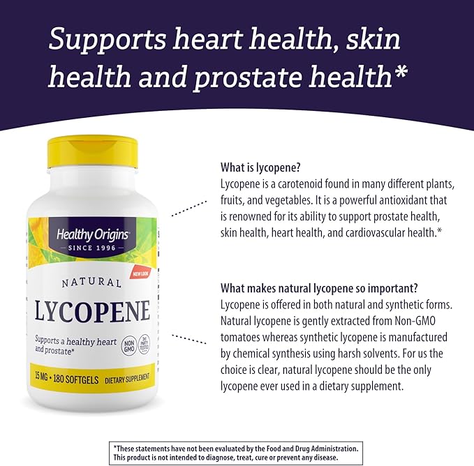 Healthy Origins Lycopene (Natural), 15 mg 180 Softgels