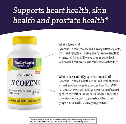 Healthy Origins Lycopene (Natural), 15 mg 180 Softgels