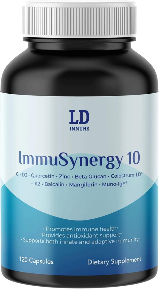 Colostrum-LD ImmuSynergy 10 Capsules - 120 Count-Immune Fortifying Ingredients - Vitamin C, D3, Zinc, Beta Glucan, Quercetin