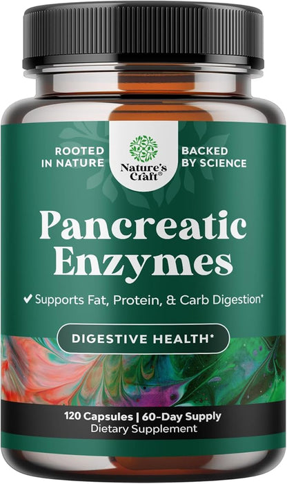 Pancreatin Digestive Enzymes for Digestive Health - Pancreatic Enzymes for Humans with Fat Carb and Protein Digestive Enzymes for Women and Men - Protease Amylase & Lipase Enzymes for Digestion -120ct