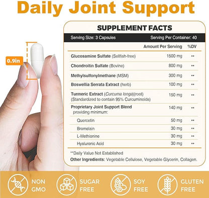 ZEBORA Glucosamine Chondroitin Joint Support Supplement, with MSM Turmeric Boswellia, Glucosamine Sulfate, Glucosamine Chondroitin MSM, for Joint Health & Relief Nutritional Supplements, 120 Capsules