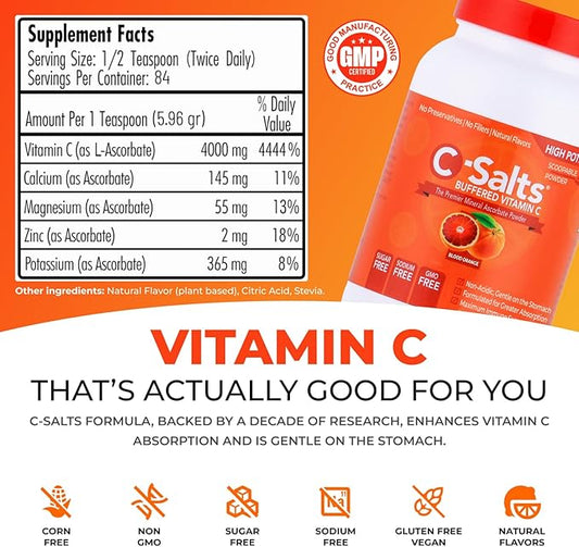 4000mg Vitamin C Powder Supplement - 100% Pure Buffered Powdered Drink with Ascorbate C - Potent Immune Support, Stomach-Friendly Absorption, Organic, Vegan, Sodium & Sugar-Free, Original 26oz