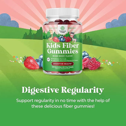 Sugar Free Fiber Gummies for Kids - Delicious Prebiotic Kids Fiber Gummies for Constipation Digestive Support & Immunity - Non-GMO Vegan Chicory Root Soluble Fiber Supplement for Kids Digestive Health