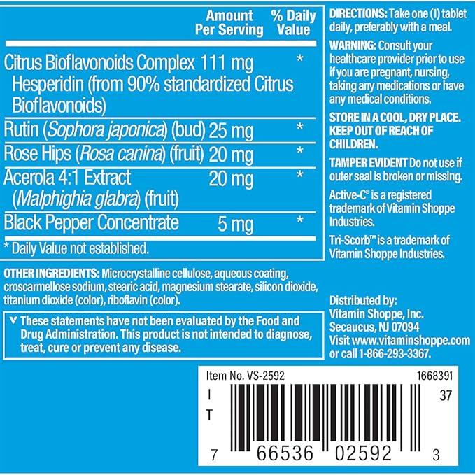 The Vitamin Shoppe Active-C with Bioflavonoids, 500 MG (100 Tablets)