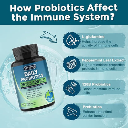 Probiotics for Women-Men Digestive Health with 120 Billion Probiotics, Prebiotics and Probiotics for Women-Men, Digestive Enzymes, Nutrient Absorption, Immune Support, 90 Veggie Caps (45 Days Supply)