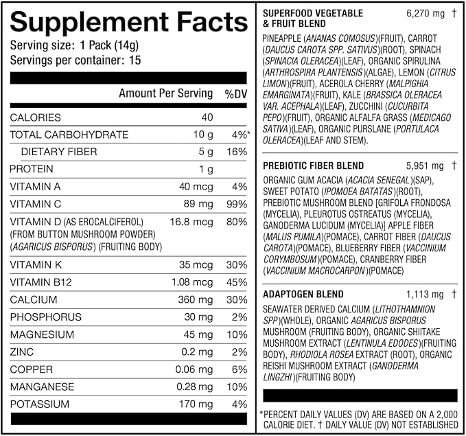 Laird Superfood Prebiotic Daily Greens Powder 15 Single