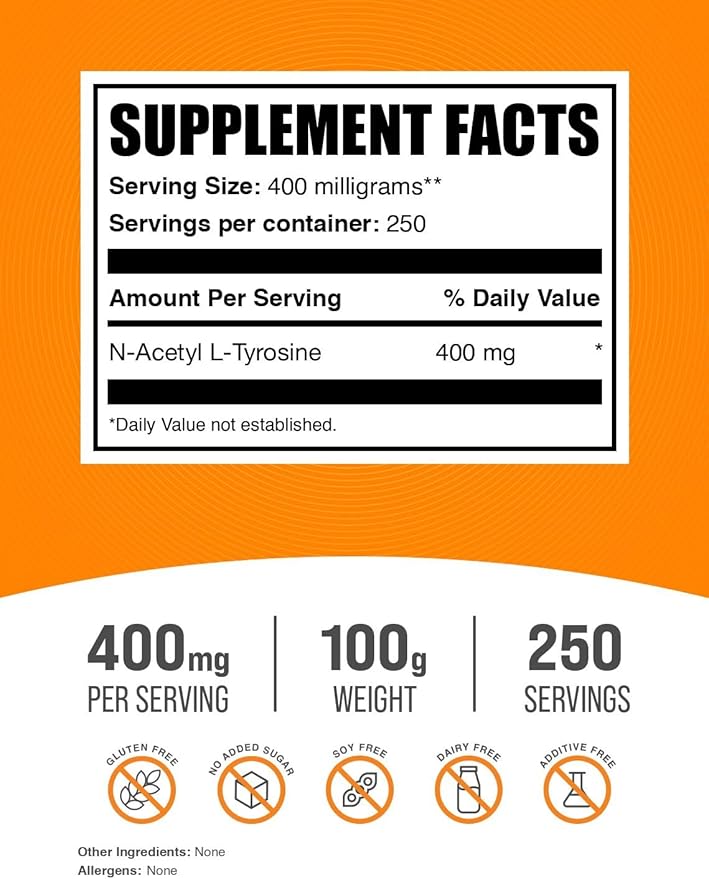 BulkSupplements Pure N-Acetyl L-Tyrosine (NALT) Powder (100 grams)