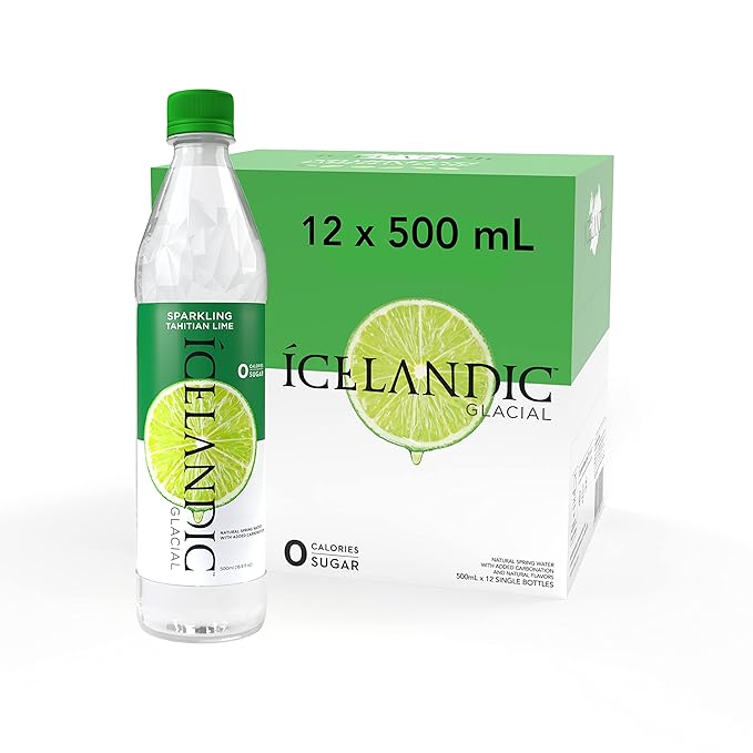 Icelandic Glacial Sparkling Water, Tahitian Lime, 500 ml (Pack of 12)