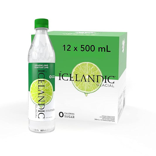 Icelandic Glacial Sparkling Water, Tahitian Lime, 500 ml (Pack of 12)