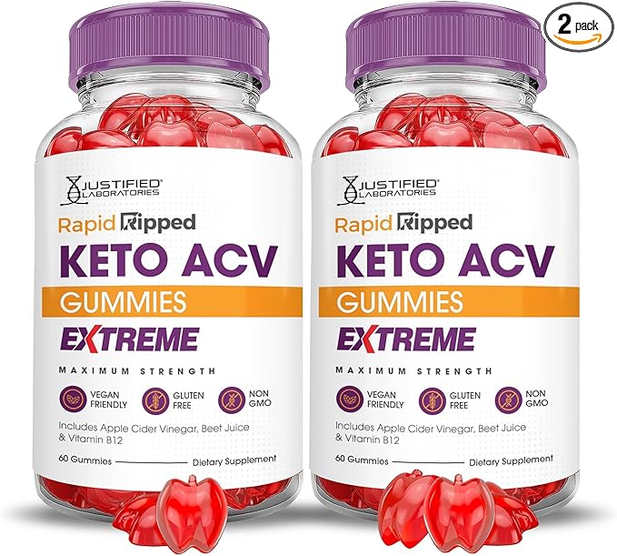 Justified Laboratories (2 Pack Rapid Ripped Keto ACV Gummies Extreme 2000MG Rapidripped Keto Gummies Apple Cider Vinegar Formulated with Pomegranate Beet Juice Powder B12 Vegan Non GMO 120 Gummys