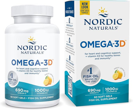 Nordic Naturals Omega-3D, Lemon Flavor 60 Soft 690 mg Omega-3 + 1000 IU D3 - 30