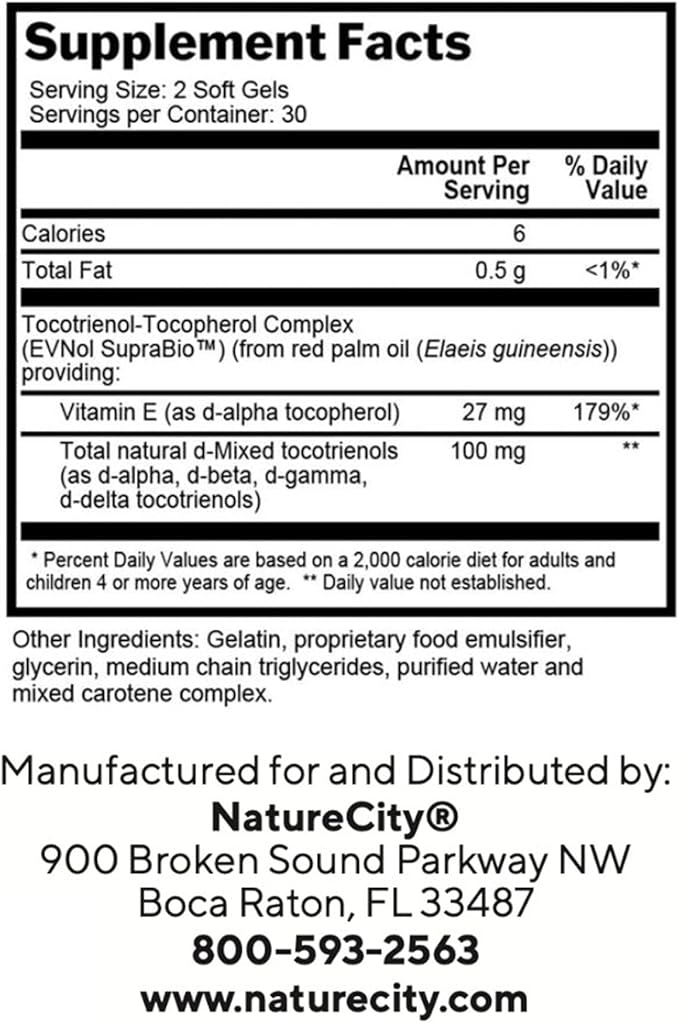 True-E Full Spectrum Tocotrienols Vitamin E Capsules 60 Vitamin 27mg Softgels