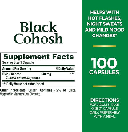 Nature's Bounty Black Cohosh Root Pills 540 mg, 100 Capsules