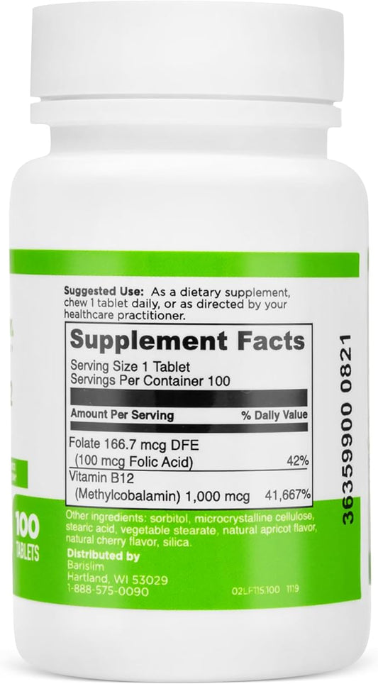 BariSlim Vitamin B12 Plus Tablets - Bariatric Formulated for Post Weight Loss Surgery, Including Gastric Bypass & Gastric Sleeve - Supports Energy Levels & Overall Health | Cherry Flavor