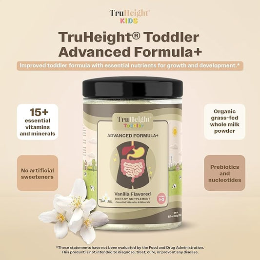 TruHeight Toddler Advanced Formula+ (Vanilla) 16 Vitamins Including Protein, Vitamin C, D, & Iron for 1, 2, 3 Years Old, Pediatric Endorsed Nutritional Drink, Toddler Complete Nutrition 12-36 Months