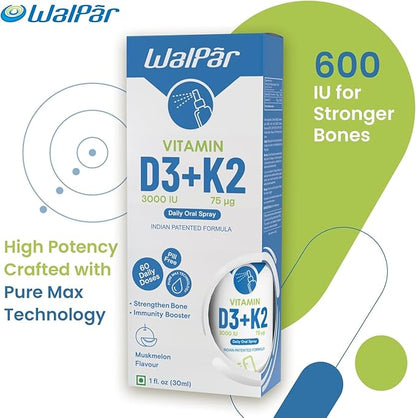 Vitamin D3 and K2 Oral Spray (60 Doses) - 75mcg, 3000 IU Multivitamin Spray- Muskmelon Flavor - Easy Absorption Oral Vitamin D Liquid Supplement - Bone Health Support and Immune Spray for Adults