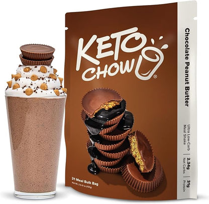 Keto Chow Chocolate Peanut Butter | Keto Meal Replacement Shake Powder | Nutritionally Complete | Low Carb | Delicious Easy Meal Substitute | Protein Rich You Choose The Fat | 21 Meal Serving