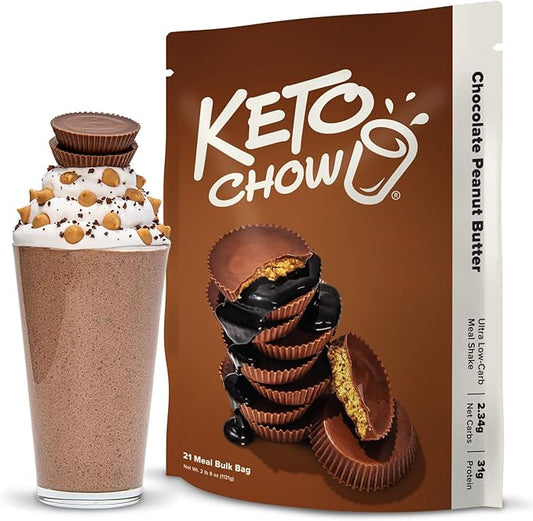 Keto Chow Chocolate Peanut Butter | Keto Meal Replacement Shake Powder | Nutritionally Complete | Low Carb | Delicious Easy Meal Substitute | Protein Rich You Choose The Fat | 21 Meal Serving