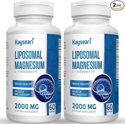 Liposomal Magnesium L-Threonate Supplements 2000mg D3 & K2,120 Magnesium 2 Pack