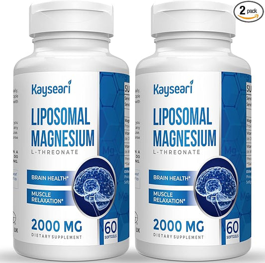 Liposomal Magnesium L-Threonate Supplements 2000mg D3 & K2,120 Magnesium 2 Pack