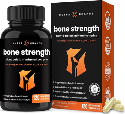 Bone Strength Supplements 600mg | D3 2000 2000 IU, K2, Magnesium, 120 Vegan