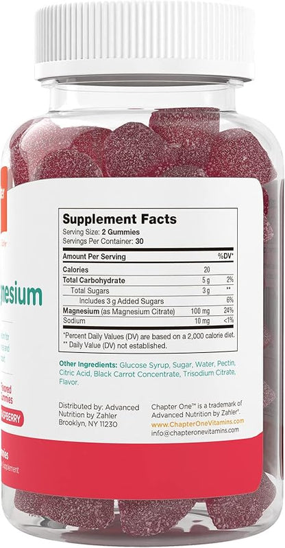 Chapter One Magnesium Gummies, Great Tasting Magnesium for Kids, Calm Kids Magnesium, Magnesium Gummies for Women and Men, Certified Kosher, (60 Flavored Gummies)