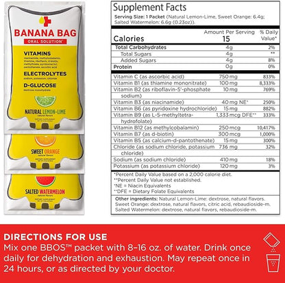 Banana Bag Oral Solution Packets – Natural Lemon Lime 5pk | A Refreshing Blend of Electrolytes, Vitamin C, and B-Complex for Daily Hydration and Energy | Perfect for Any Lifestyle.