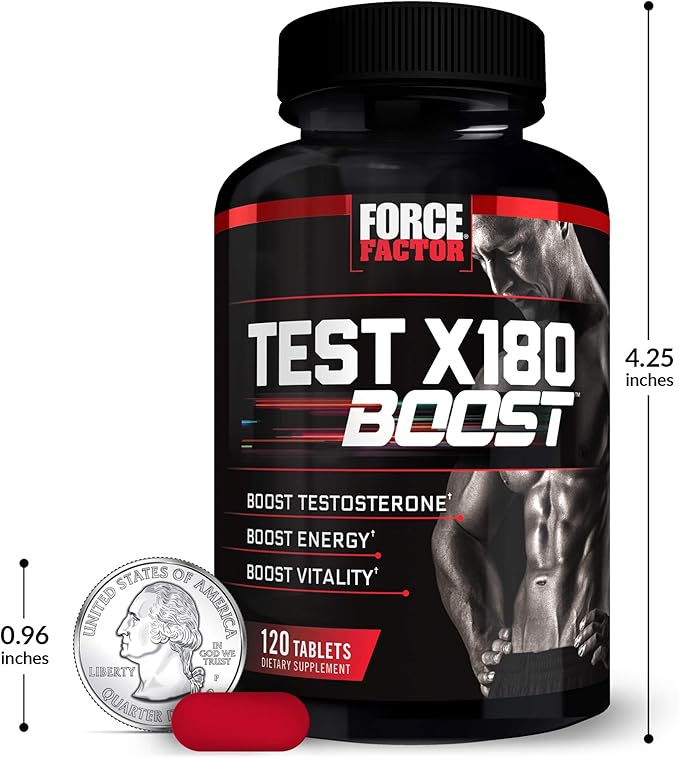 Force Factor Test X180 Boost, Testosterone Booster and Energy Supplement for Men, Boost Energy, Increase Stamina, and Enhance Vitality, with D-Aspartic Acid and Fenugreek, 120 Count (Pack of 3)