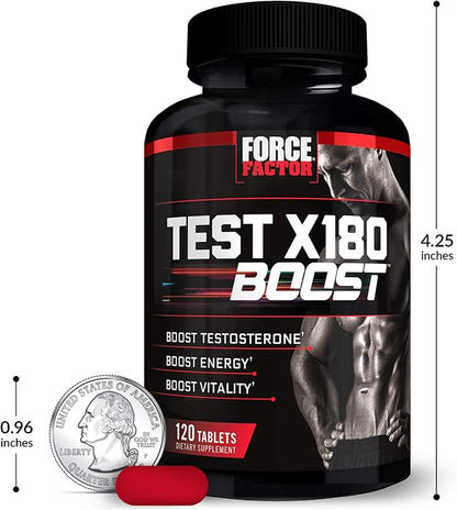 Force Factor Test X180 Boost, Testosterone Booster and Energy Supplement for Men, Boost Energy, Increase Stamina, and Enhance Vitality, with D-Aspartic Acid and Fenugreek, 120 Count (Pack of 3)