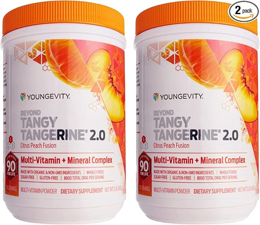 Youngevity Beyond Tangy Tangerine 2.0 Citrus Peach Ultimate Multi-Vitamin & Mineral Complex - Made with Natural & Whole Foods | 8,000 ORAC | 2 Canisters