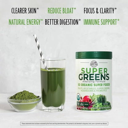 COUNTRY FARMS Super Greens Natural Flavor, 50 Organic 20 Servings, 10.6 Oz