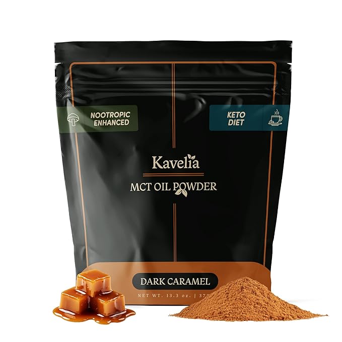 Organic MCT Oil Powder Coffee Creamer – Keto Vegan Non-Dairy Superfood with Nootropic Mushroom Blend, Sugar-Free Caramel Flavor, Low-Carb and Perfect for Wellness – 30 Servings