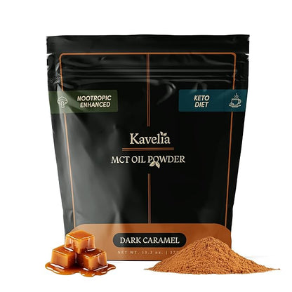 Organic MCT Oil Powder Coffee Creamer – Keto Vegan Non-Dairy Superfood with Nootropic Mushroom Blend, Sugar-Free Caramel Flavor, Low-Carb and Perfect for Wellness – 30 Servings