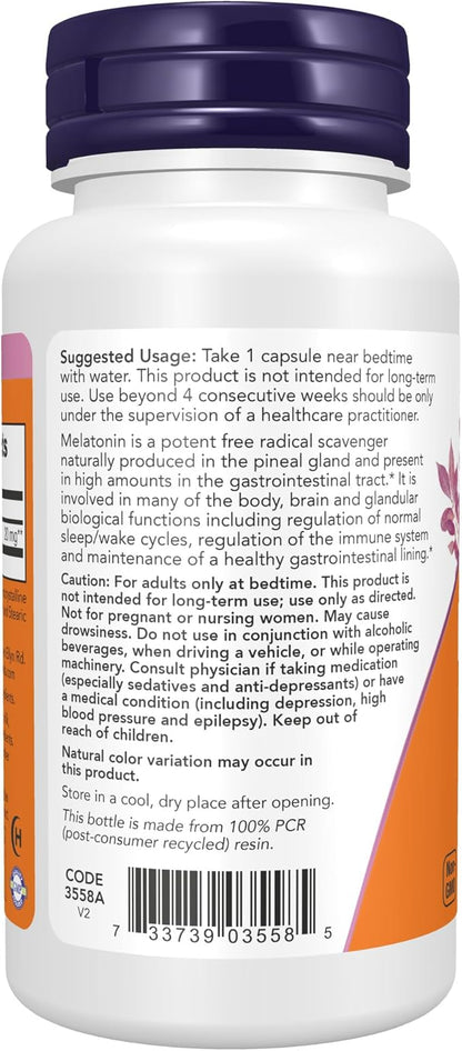 NOW Supplements, Maximum Strength Melatonin 20 90 Veg