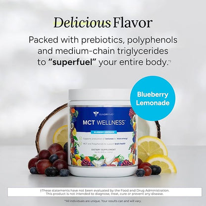 Gundry MD MCT Wellness Powder to Support Energy, Ketone Production and Brain Health, Keto Friendly, Sugar Free (30 Servings) (Blueberry Lemonade)