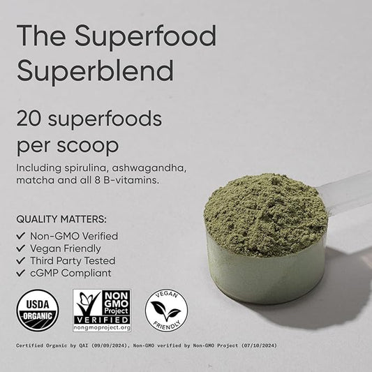 Sports Research® Organic Greens Superfood Powder w/Spirulina & Chlorella, Adaptogens, Enzymes, Probiotics & 8 VIT Bs for Gut & Mood Support* - Vegan, Sugar-Free & Low-Cal Pineapple Coconut 20