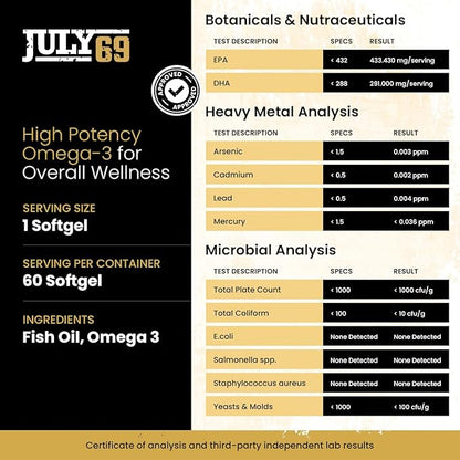 Omega 3 Fish Oil 1200 MG 720 MG 3, Lemon 60 Softgels,