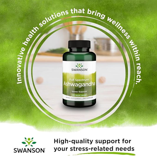 Swanson Ashwagandha Powder Supplement-Ashwagandha Root & (100 Capsules, 450mg Each)