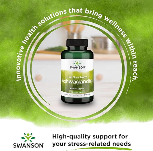 Swanson Ashwagandha Powder Supplement-Ashwagandha Root Supplement (100 Capsules, 450mg Each) 3 Pack