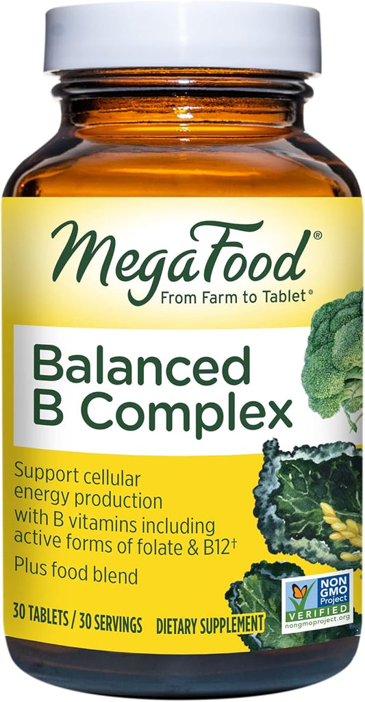 MegaFood Balanced B Complex 8 B B6, Vitamin B12, Folate, 30 Tabs